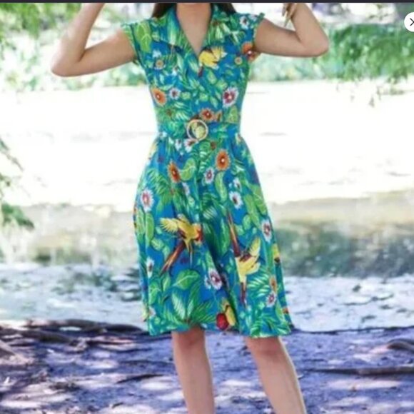 Trashy Diva Dresses & Skirts - RARE 30s Sport Dress Jungle Parrots PRINT TROPIC Trashy Diva VINTAGE DESIGNER 12